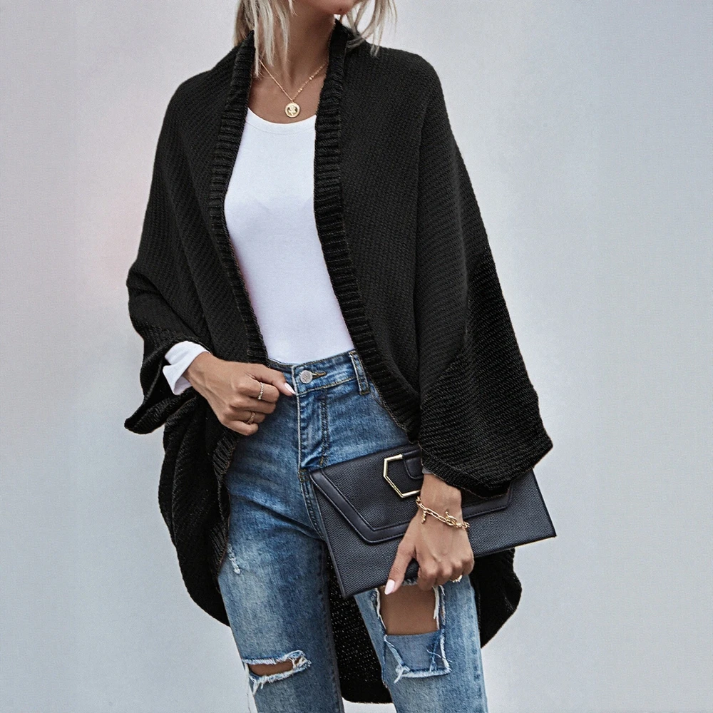 

Женский повседневный кардиган с круглым вырезом и открытым передом, трикотаж с длинными рукавами, прямая трубка без украшения