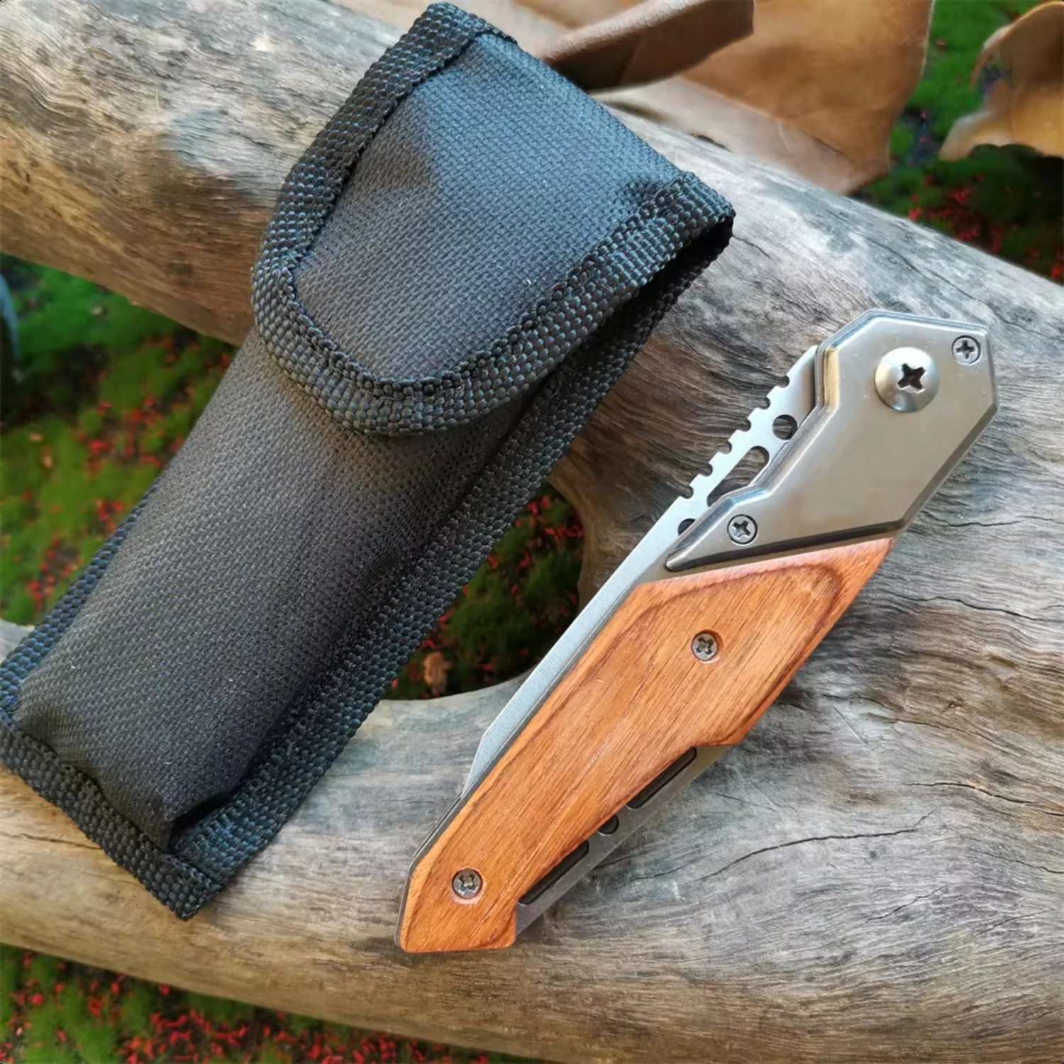 Anti-slip Wooden Handle Folding   Tactical Outdoor Survival and Multi-functional Cutting Tasks