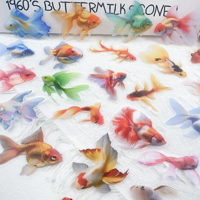 10/30/50pcs Cute Goldfish Transparent PET Stickers Decals For Phone Laptop Refrigerator Suitcase DIY Waterproof Stickers Kids