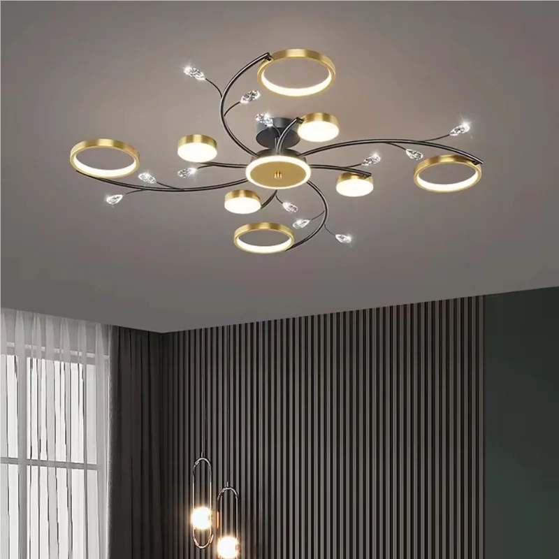 

Modern Simple Indoor LED Ceiling Light for Bedroom Living Room Study Room Crystal Decorative Ceiling Lamp with Three-Color Light
