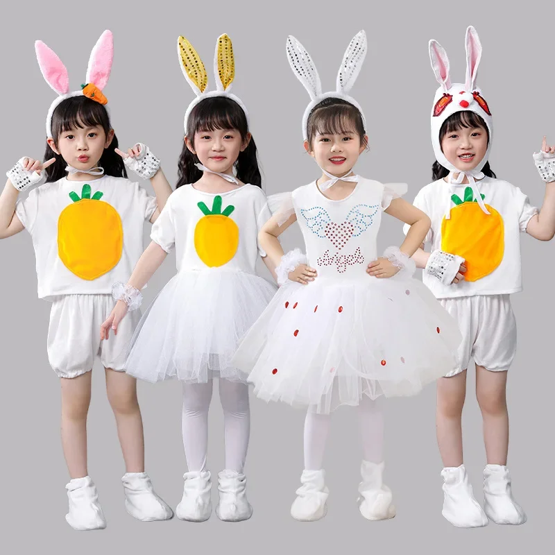 White Girls Children's Halloween Bunny Rabbit Carrot Animal Costume Skirt Tutu Kindergarten Dance Performance Cosplay Costumes