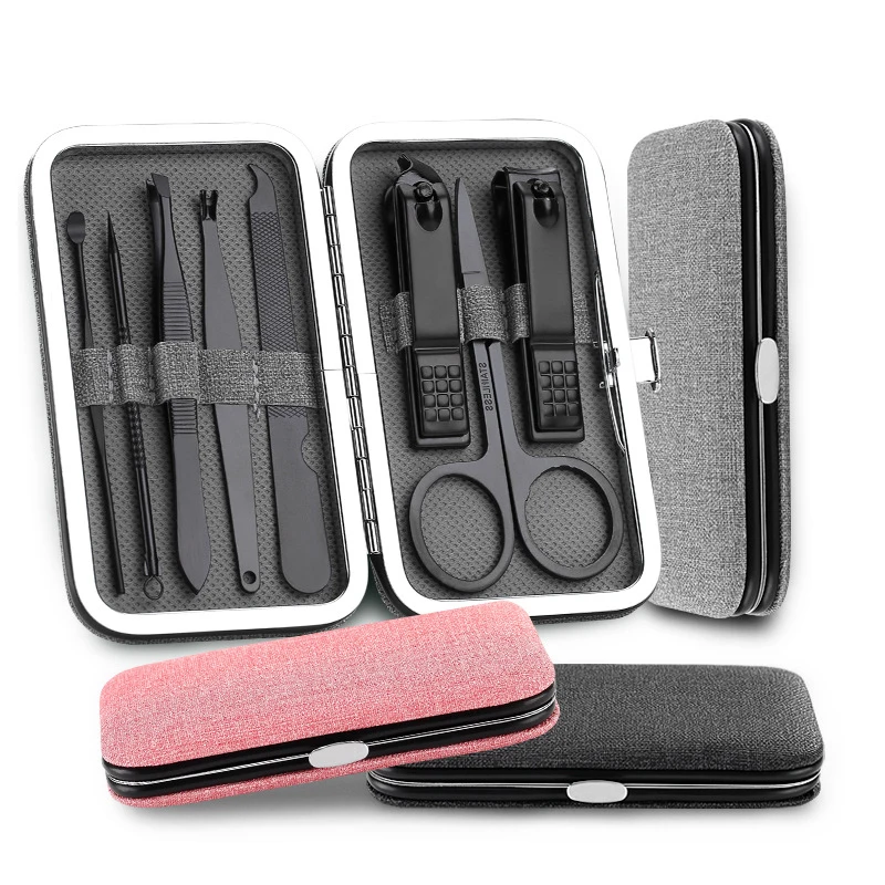 8PCS/Set Portable Manicure Gadget Set Stainless Steel Nail Care Tool Pedicure Scissor Tweezer Ear Pick Utility Nail Clipper Kits