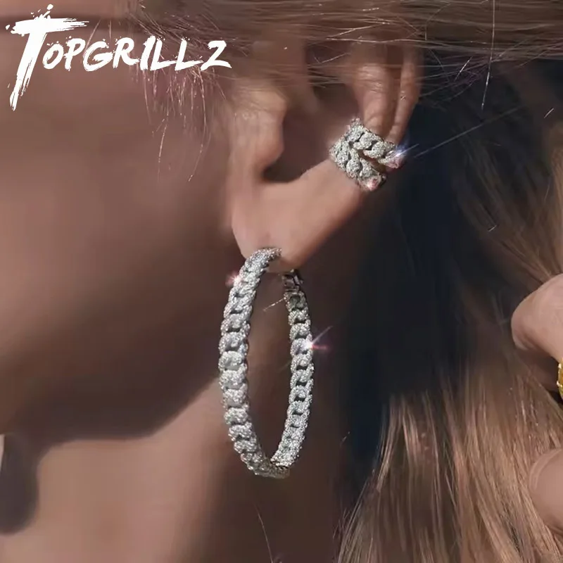 

TOPGRILLZ 53 мм кубинская цепочка со льдом, круглый обруч золотого, серебряного цвета, модные женские и женские европейские классические большие серьги-кольца Cz