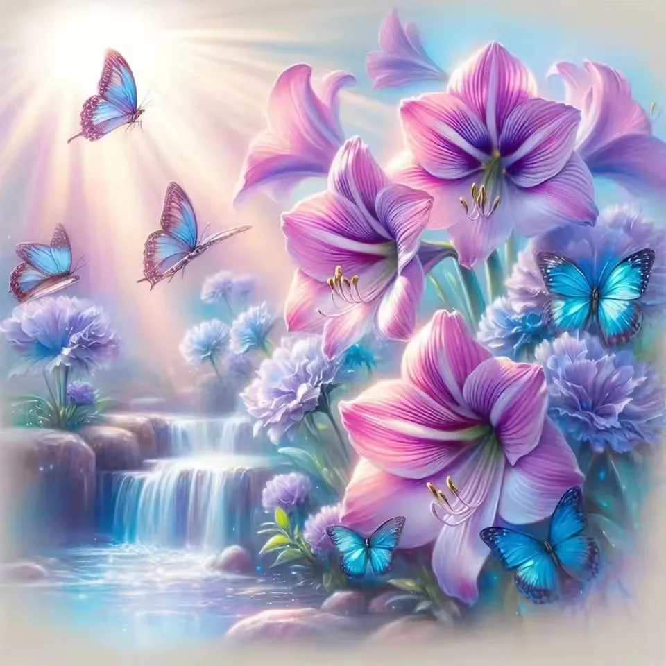 

CHENISTORY Full Square/Round Diamond Mosaic Flower Waterfall 5D Diamond Painting Embroidery Modular Pictures Home Decoration