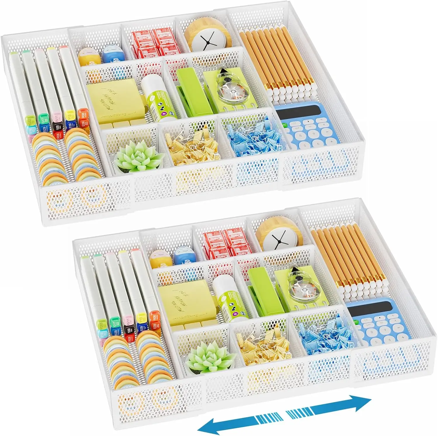 

Expandable Desk Drawer Organizer, Mesh Drawer Organizer Tray With 10 Adjustable Compartments, Desk Organizers And Accessories