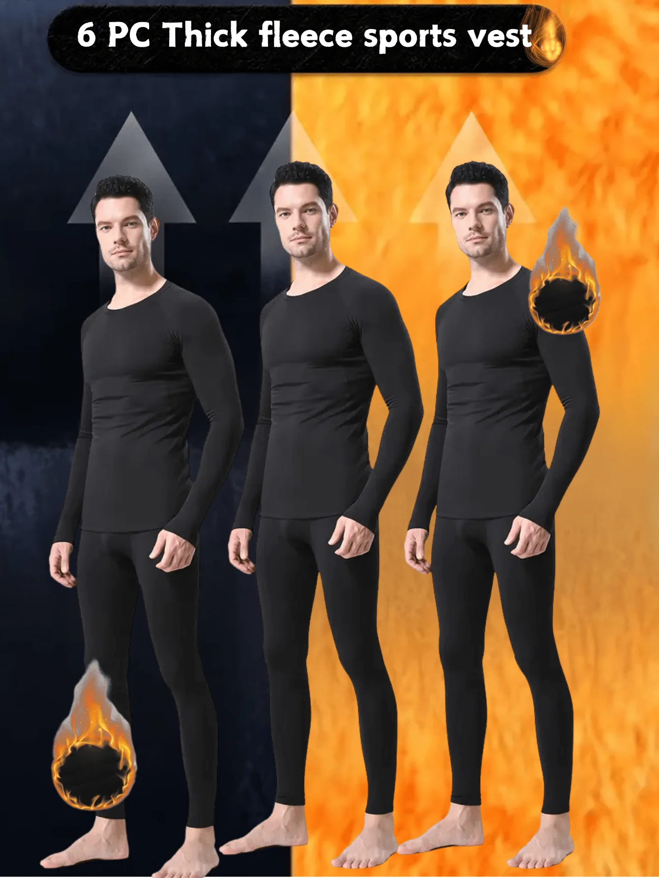 

6-Piece Men's Thick Fleece Thermal Underwear Set for Cold Weather