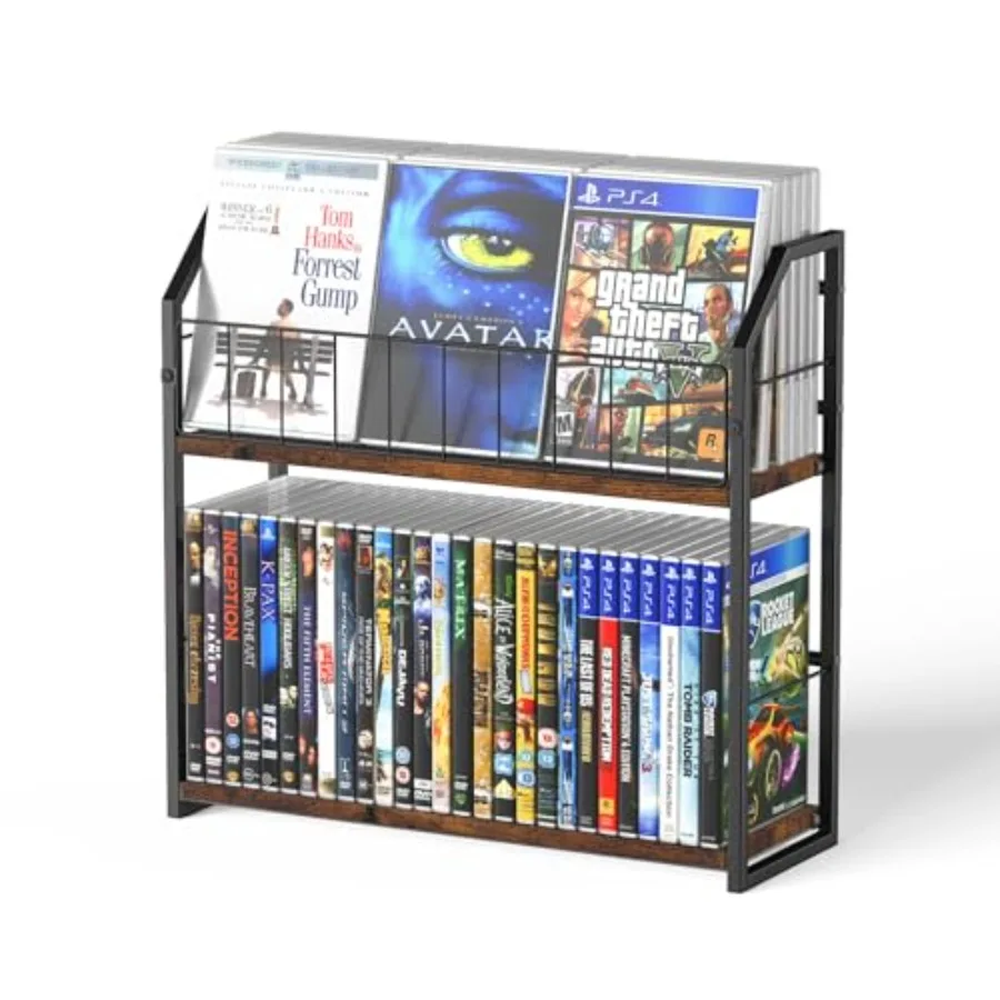 

2-Tier DVD Storage Rack DVD Shelf for Non-slip Feets DVD Holder Display with 10lb per Tier Stores Up to 56 DVDs Display Organiz