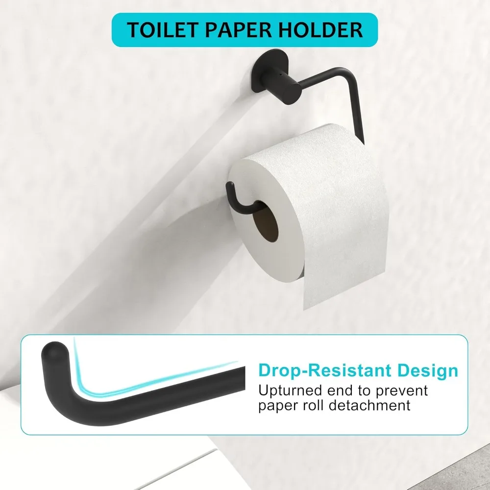مجموعة أدوات الحمام الكاملة المكونة من 10 قطع باللون الأسود غير اللامع مع قضبان المناشف والخواتم والخطافات لديكور المنزل الحديث