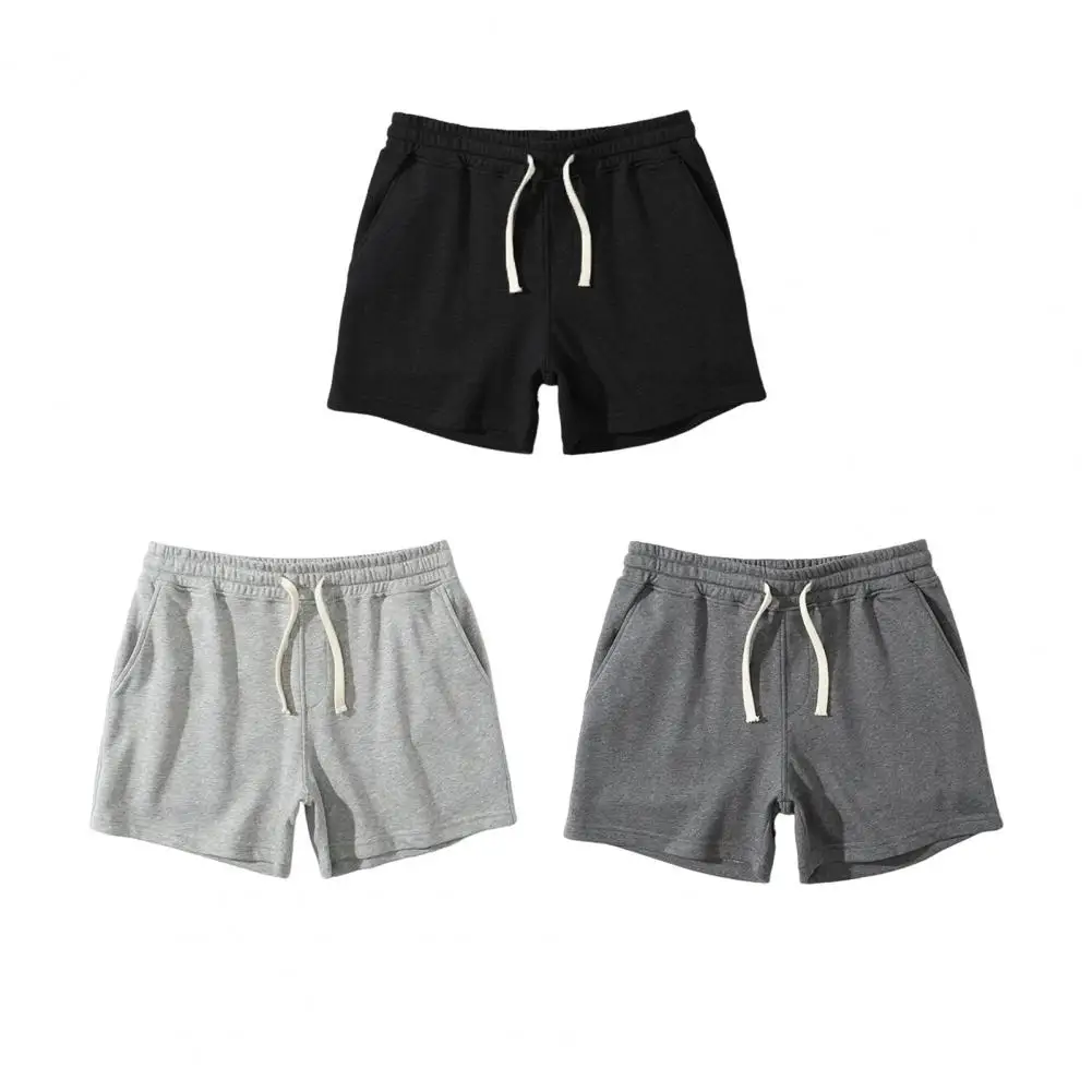 Summer Running Shorts for Men Casual Jogging Sport Short Pants Wave Pattern Solid Color Drawstring Loose Dry Gym Sports Shorts