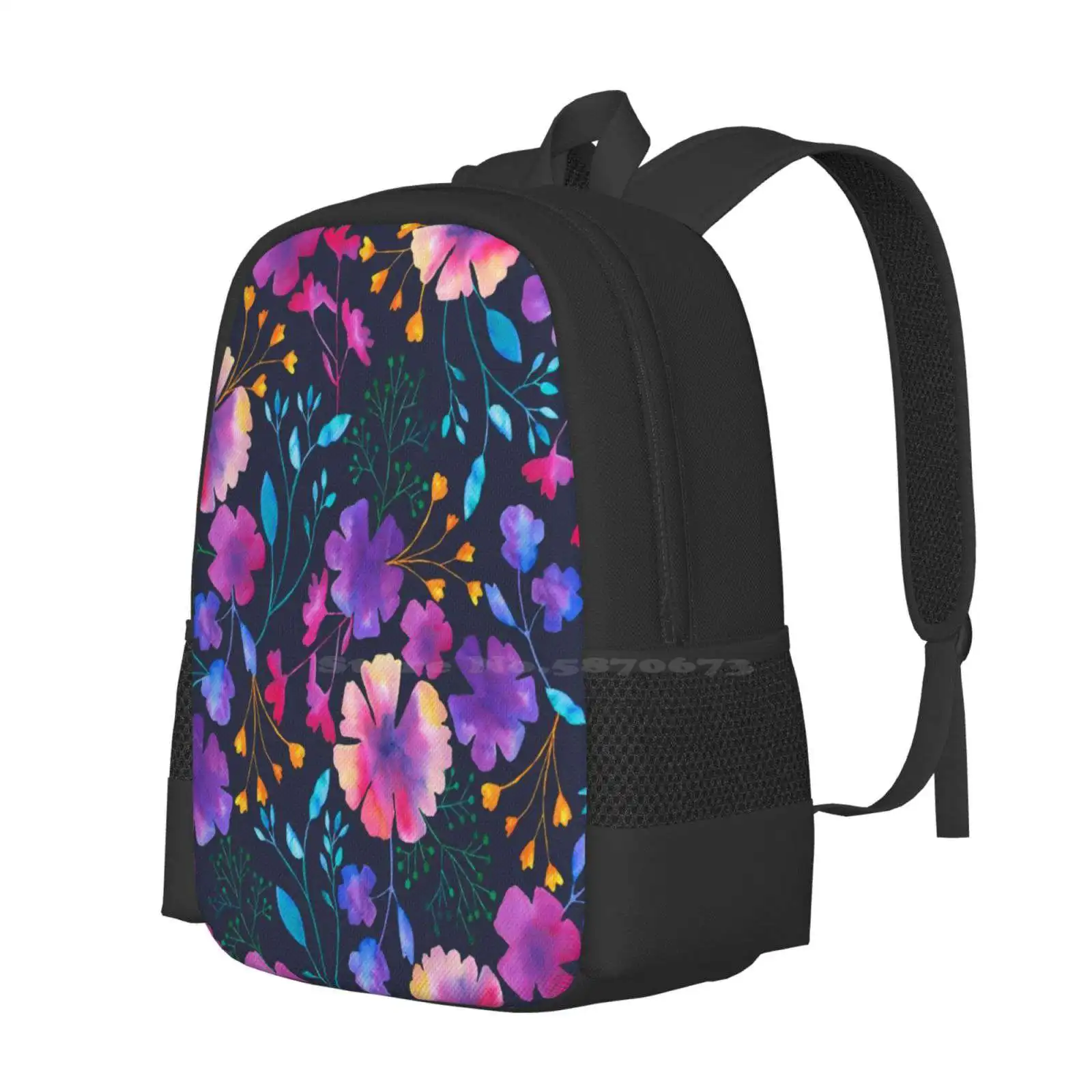 Fluro Floral Watercolour Flower Pattern Hot Sale Schoolbag Backpack Fashion Bags Flowers Watercolour All Over Pattern Pretty