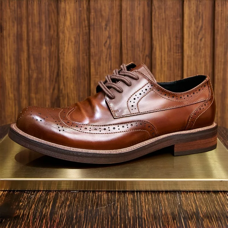 

Brogue Carved Chunky Sole British-Style Business Casual Men's Shoes Lace-Up Derby Shoes