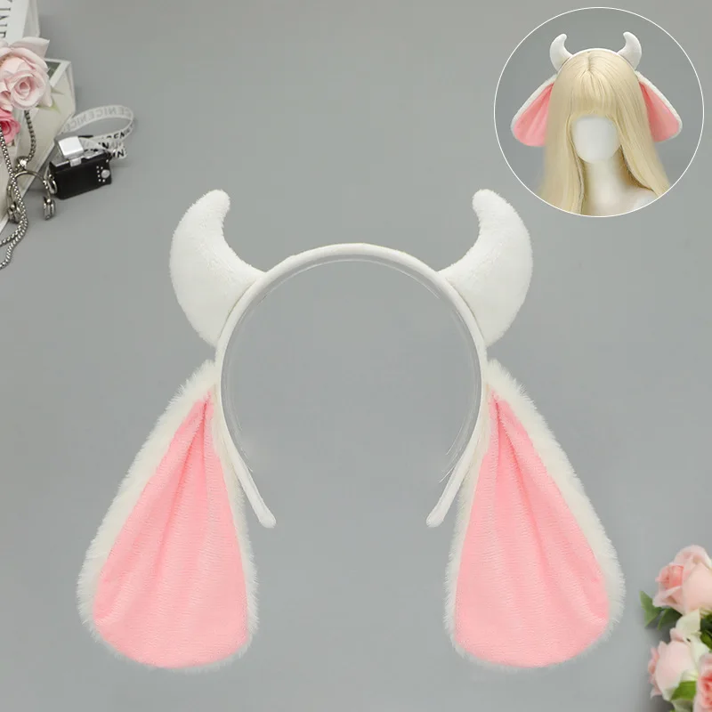 Lolita Plüsch Schaf Horn Lamm Ohr Stirnband Kawaii Kopfbedeckung Cosplay Niedlichen Tier Halloween Kostüme Requisiten Frau Haarband Geschenke – Detail 4