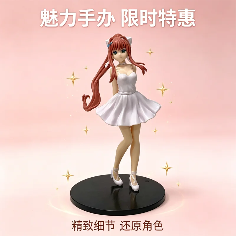 Doki Doki Literature Club Monika Anime Girl Figure White Dress Collectible Figurine Desktop Ornament For Anime Fans Collection