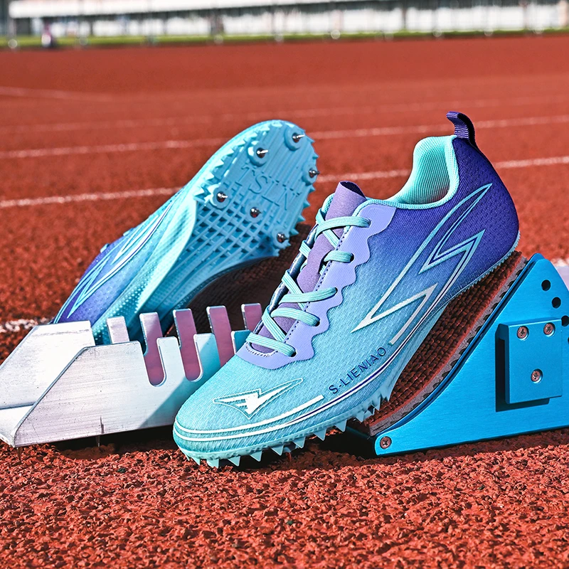 Men Track Spike Soft Field Athletic Match Professional Non Slip Nails Sprint Shoes Light weight Race Racing Running Long Jump