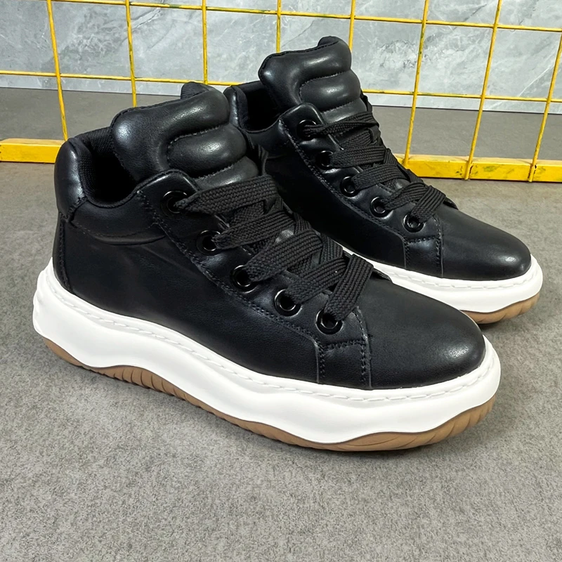 

Мужские кроссовки на толстой подошве в простом стиле, увеличивающие рост, мужские повседневные спортивные туфли из натуральной кожи, универсальные кеды в стиле панк, модные кеды для скейтбординга