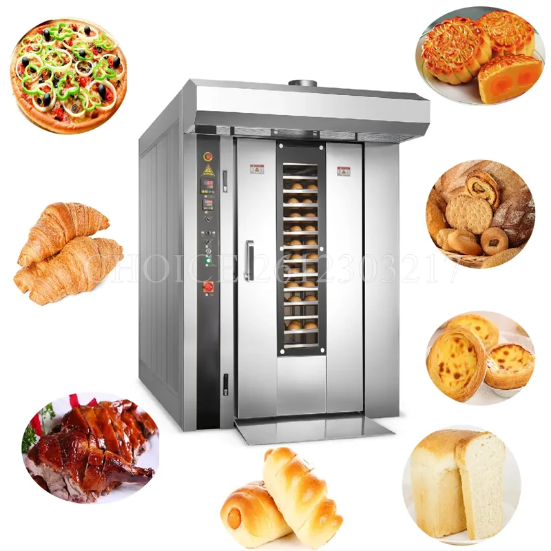 Automatic 15/16/32/64 Trays Bakery Equipment Rotary Oven Bakery Gas Heat Treatment Commercial Pizza Bakery Ovens with Wheel