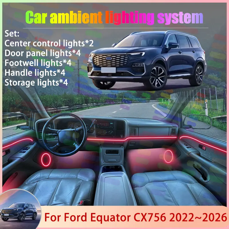 

For Ford Equator CX756 2022~2026 Territory 2023 2/18 in 1 Car Atmosphere Light Lamp RGB Shade Ensemble Streamer Atmosphere Set