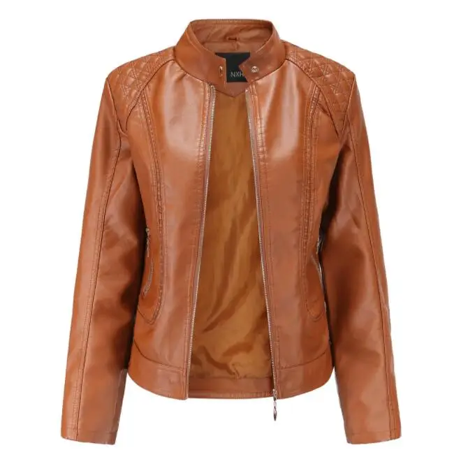 Novo 2024 primavera e outono ol gola jaqueta de couro feminino moto biker casaco jaqueta do plutônio outono preto vermelho