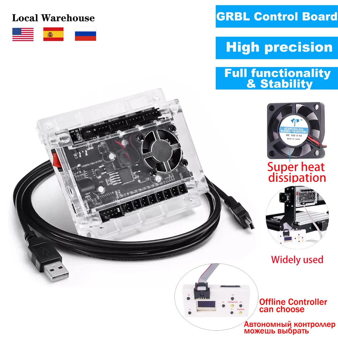 GRBL 3축 제어 보드 1.1 USB 포트 CNC 조각 기계 제어 보드 ABS 케이스 포함 CNC 3018 조각사 밀링 머신 오프라인 컨트롤러용 CNC 오프라인 제어 보드