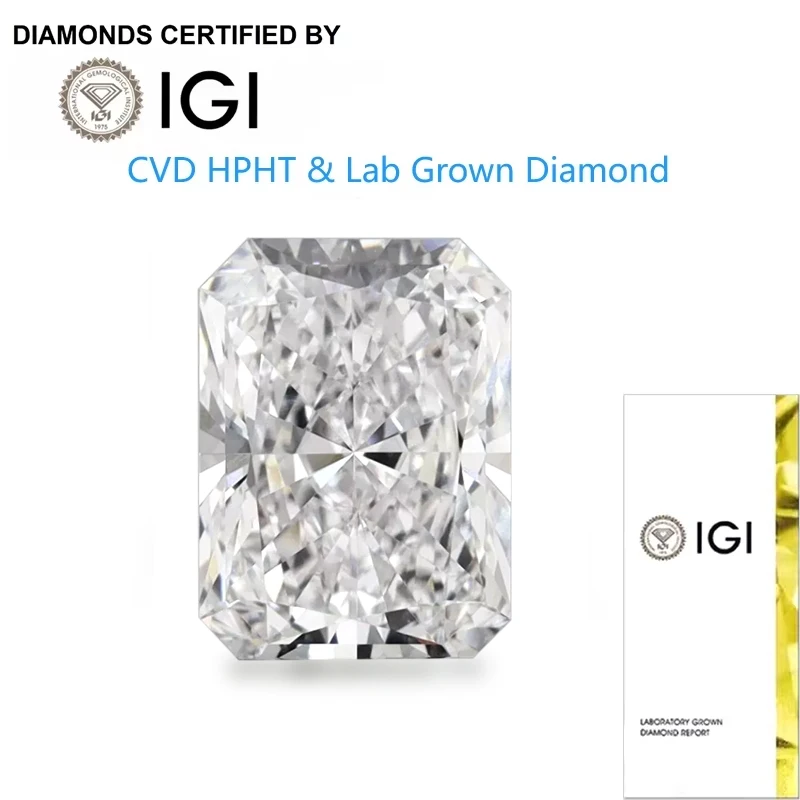 

Radiant Cut CVD HPHT Lab Grown Diamond 0.50 to 5 CT IGI Certified DEF VS-VVS Man Made Diamond For Custom Engagement Ring
