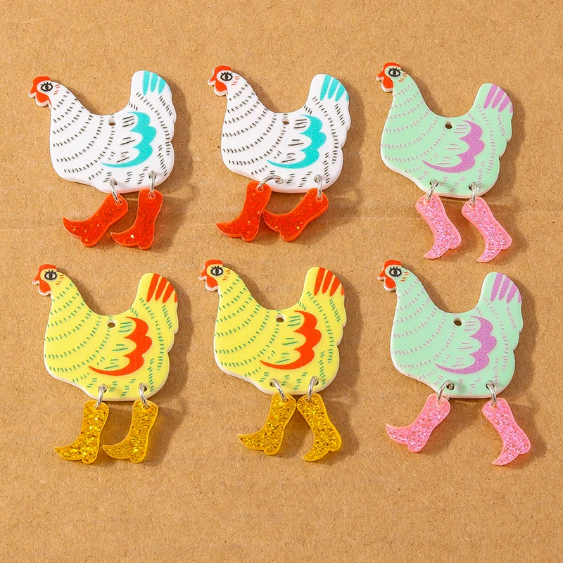 5pcs 46*30mm  Funny Easter Chicken Hen Charms Pendant for Jewelry Making Earrings Necklace DIY Accessories Supplies