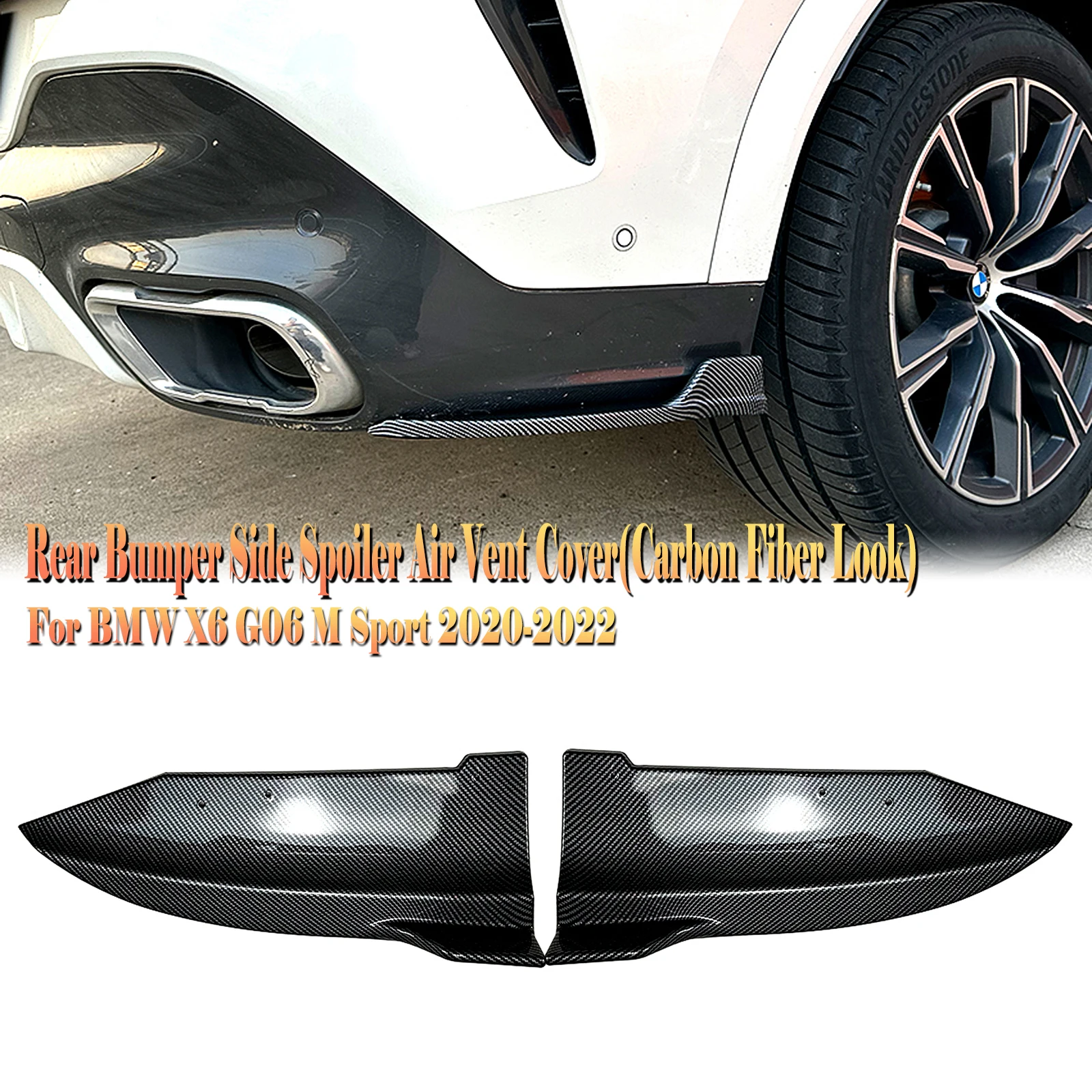 

Rear Bumper Side Air Vent Spoiler Cover Lip For BMW X6 G06 M Sport 2020-2022 Carbon Fiber Look/Gloss Black Boot Lower Splitter