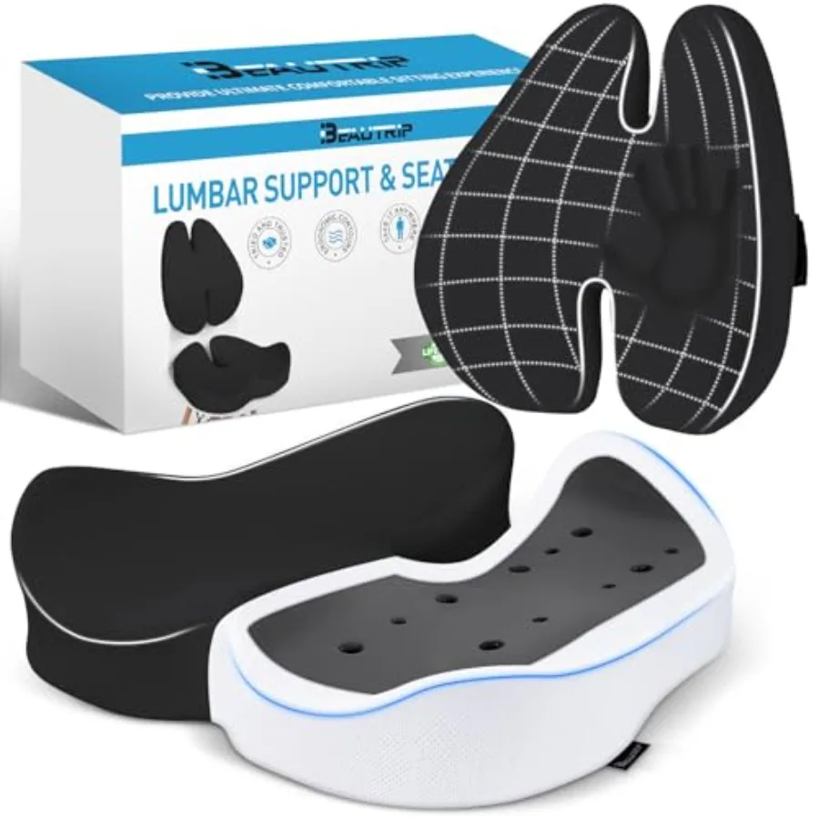 

Office Chair Car Wheelchair Seat Cushion with Lumbar Support - Ergonomic Coccyx Cushion for Tailbone Sciatica Back Pain Relief