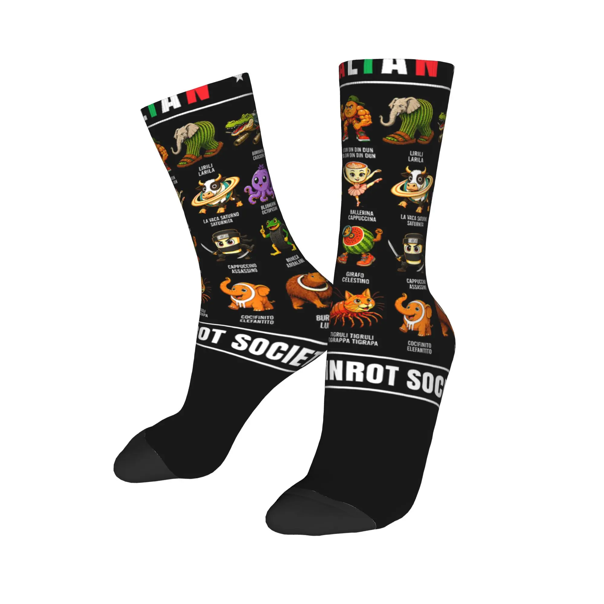 Retro Italian Brain Rot Characters Brainrot Basketball Socks  Polyester Crew Socks for Women Men Breathable