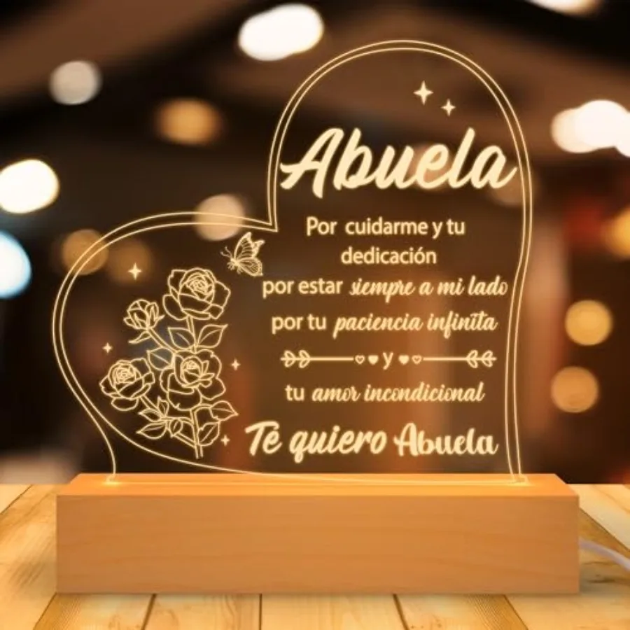

Spanish Birthday Gift - Regalos para Abuela Engraved Acrylic USB Low Power Night Light with Stand Mothers Day Gifts for in Span