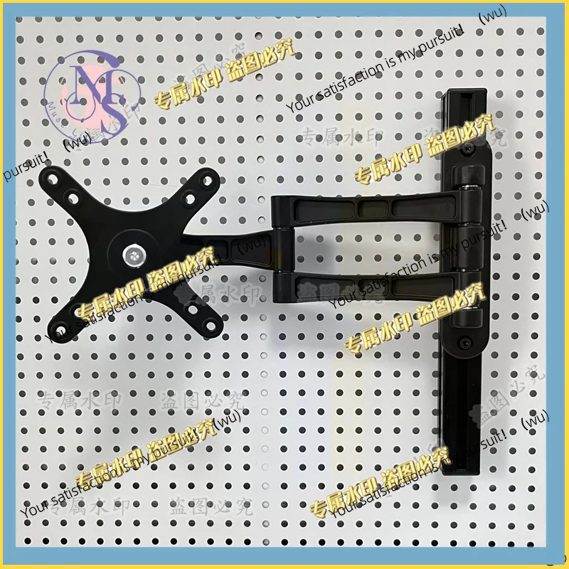 Computer display wall mount, perforated board bookshelf accessory, no drilling required