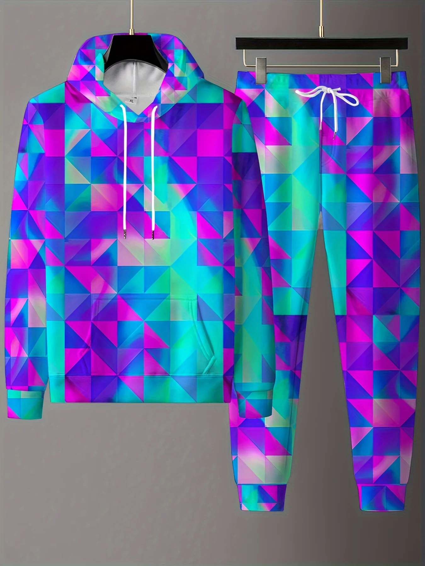 Traje con capucha con estampado 3D de bloques de Color abstracto, sudaderas para hombre, sudaderas con capucha, pantalones de chándal, conjunto de chándal de dos piezas a la moda, ropa para hombre
