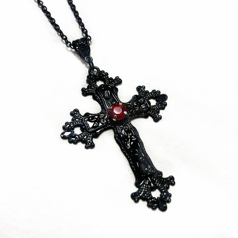 

Gothic Death Cross Necklace Victoria Large Black Cross Pendant Pagan Witchcraft Jewelry Fashion Charm Manifesto Women's Gift