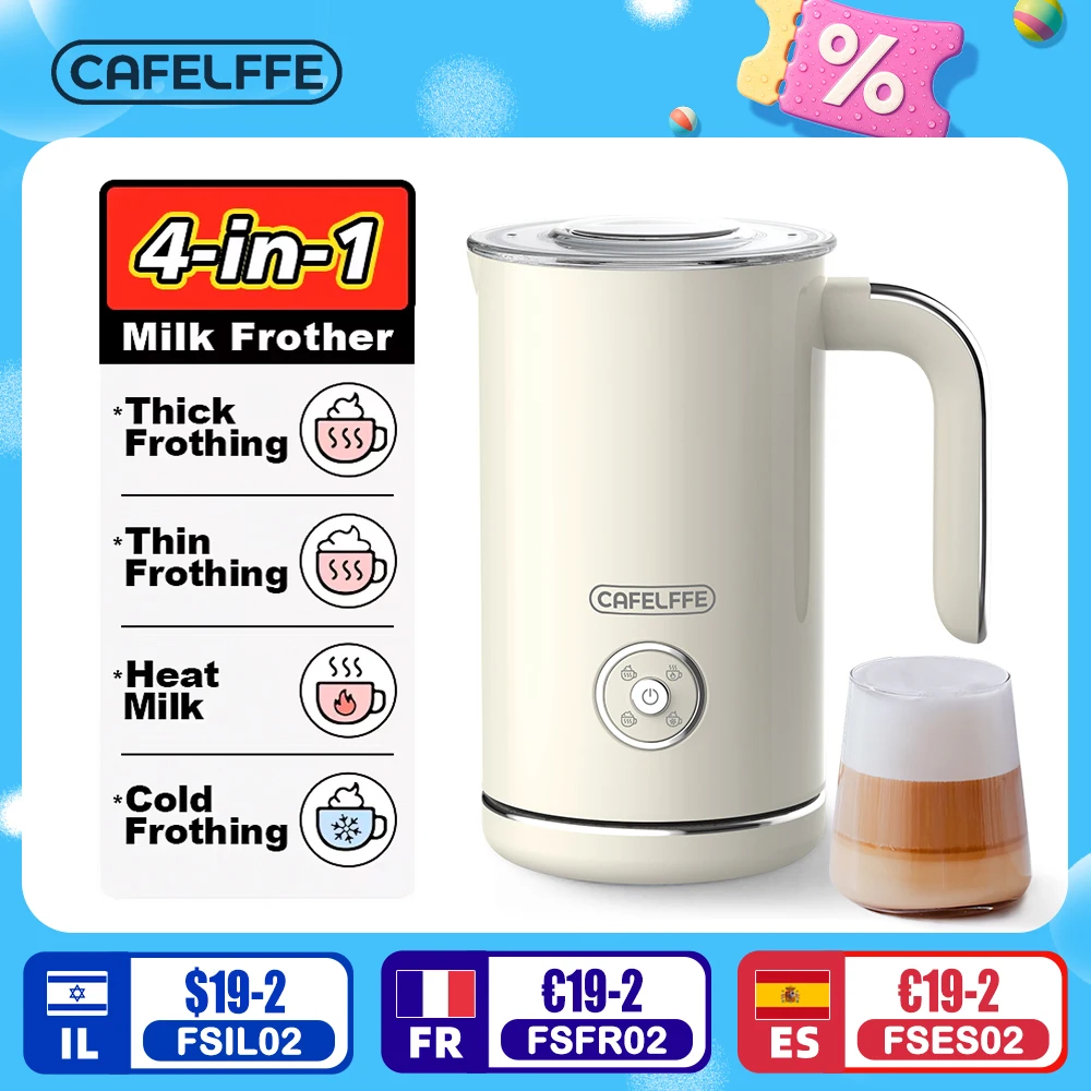 

Cafelffe 4in1 Electric Milk Frother Frothing Foamer Chocolate Mixer Cold/Hot Latte Cappuccino Automatic foam milk heater Warmer
