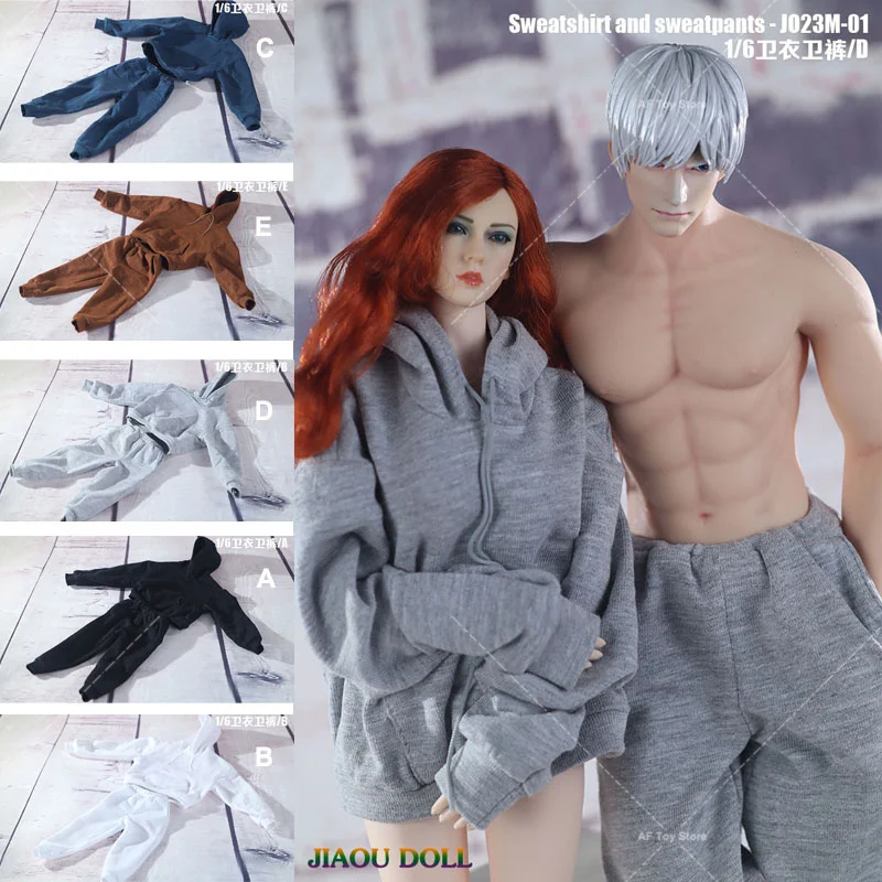 JO23M-01 1/6 Hoodie Sweatpants Trousers Set Loose Sports Clothing Model Fit 12'' Male Soldier Muscale Action Figure Body