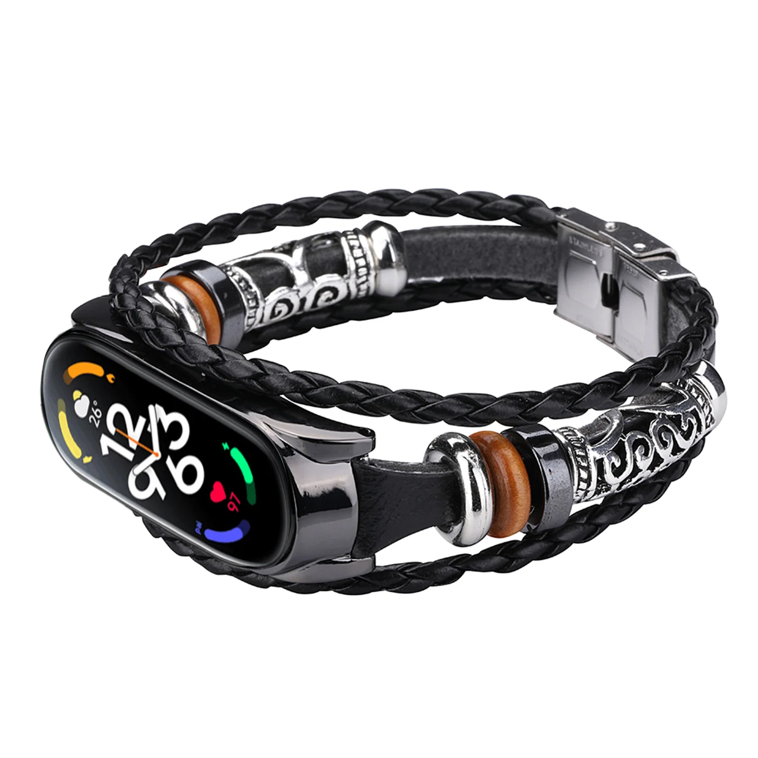 革ストラップビーズファッションdiyリストバンドxiaomi miバンド7ブレスレットエスニックスタイルのレトロな時計バンド