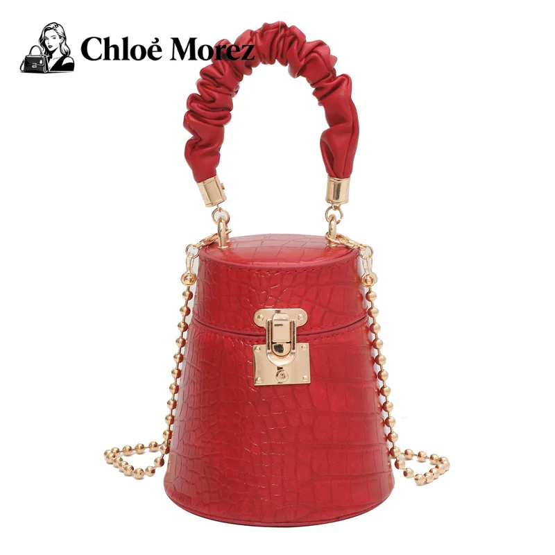 

Women's Bag, Stone Patterned Bucket Bag, Fashionable Chain Shoulder Bag, Internet Famous Pleated Handbag