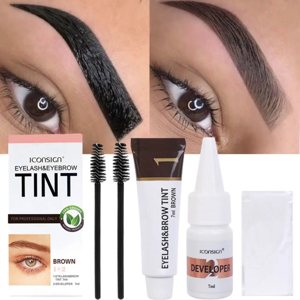 Black Brown Semi Permanent Eyebrow Dye Tint Kit Waterproof Fast Dye Eyebrow Cosmetics 2 in 1 Brow Enhance Eyelash Dying Tint