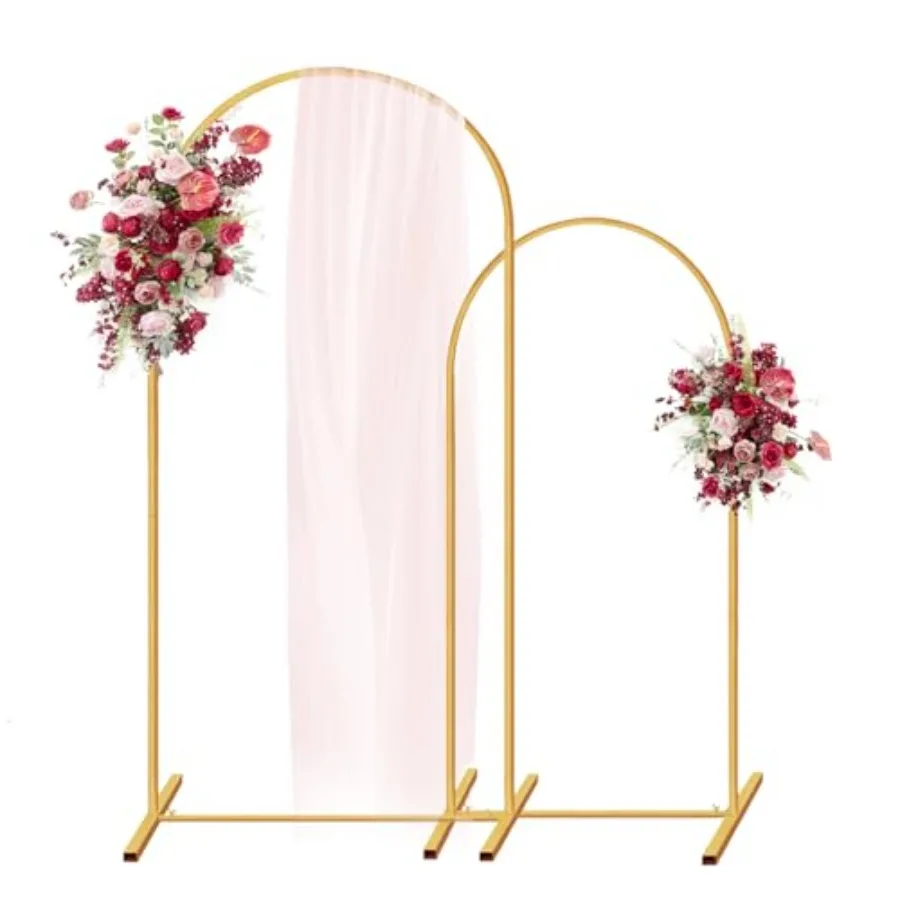 Gold Metal Arch Backdrop Stand Set of 2 7.2FT/6FT for Wedding Ceremony Birthday Party Baby Shower Garden Decoration - Durable L