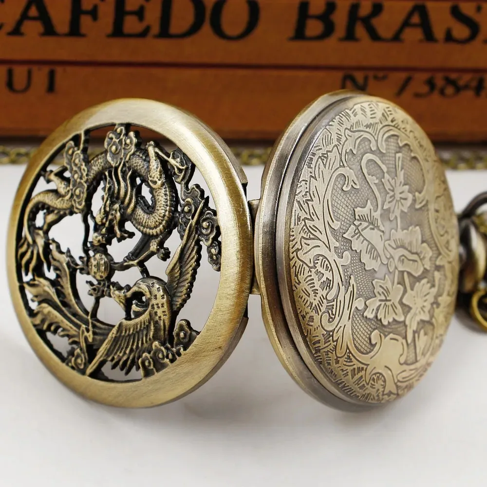 Vintage Hollow Dragon Quartz Pocket Watch Fashion Charm Silver Bag Man Woman Watch Necklace Pendant With Chain Gift