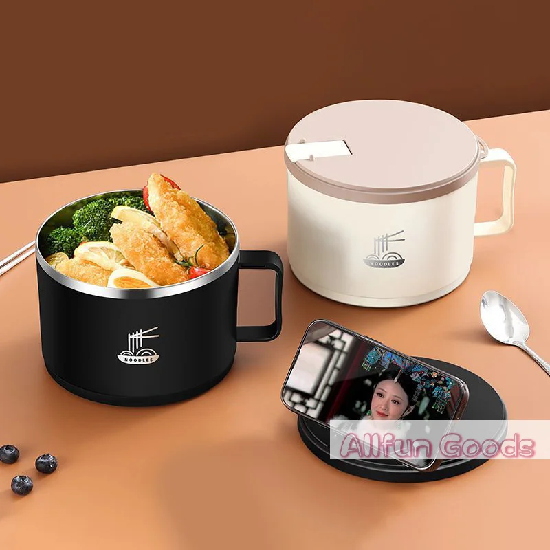 [TG835]304 Stainless Steel Foam Bowl Large Capacity Double-Layer Anti-Scald Lunch Box With Tableware/Lid Can Drain Ramen Bowl