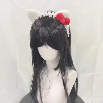 白色貓耳手髮箍,搭配紅色蝴蝶結,Kc Lolita風格手工髮飾,女士頭飾 8 最佳銷售 白色貓耳朵 - №7