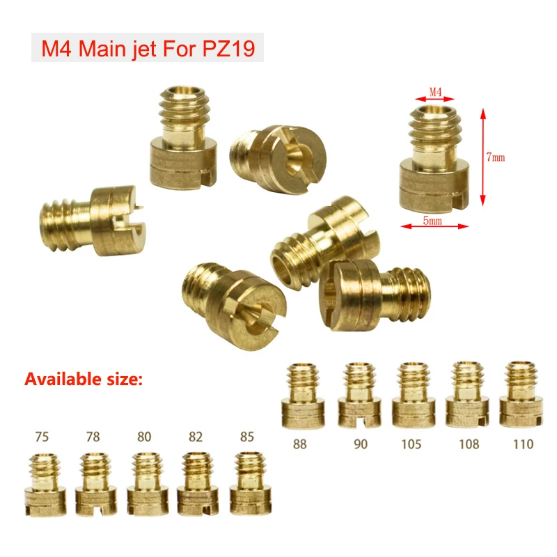 10Pcs PZ19 Cvk GY6 Carburetor M4 Main Jet 139QMA 4-Stroke Scooter Carb Nozzle Carburador Gicleur Carburettor Main Jets #75-110