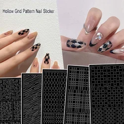 Hollow Grid Nail Stickers Leopard Pattern Chessboard Line Design Nail Art Decorative Decals