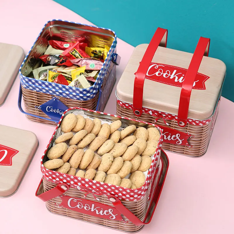 

‌European Style Vintage Tin Cookie Box - Handheld Cake/Candy Storage, Rustic Gift Packaging