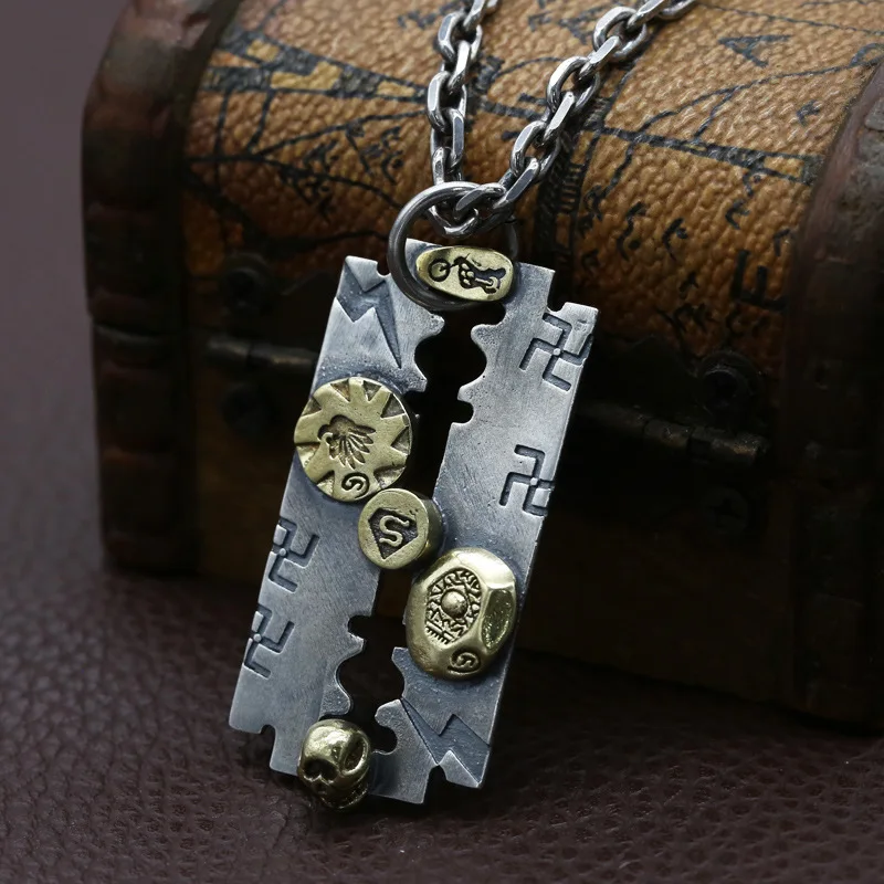 BOCAI New S925 Sterling Silver Jewelry Wholesale Retro Fashion Razor Blade Skull Pendant Selected Gifts for Men and Women