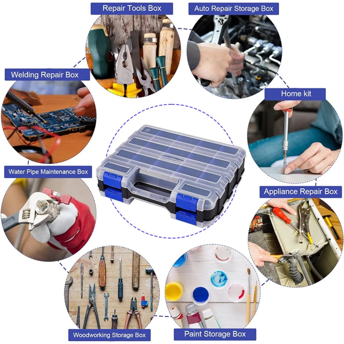 Organizer durevole a 32 scomparti con coperchio ribaltabile trasparente Ideale per viti e pulsanti Accessori fai-da-te Riparazione automatica e parte elettronica