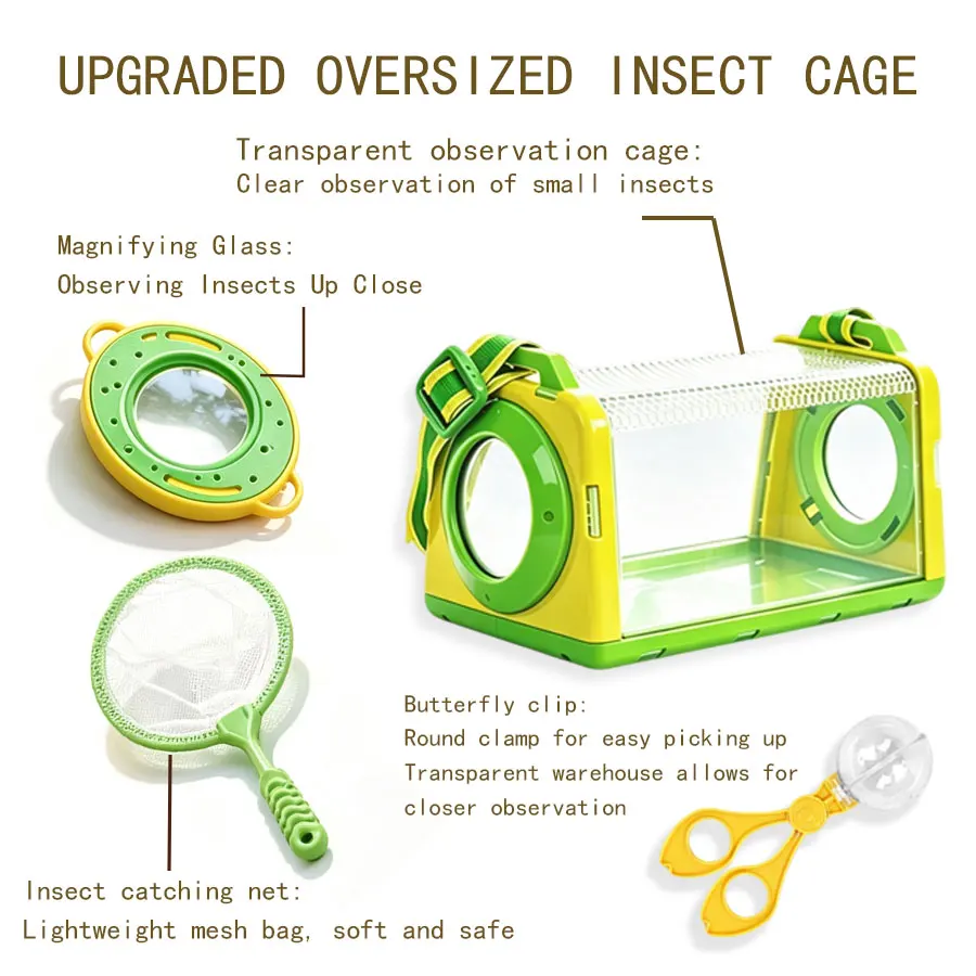 Children'S Insect Observation Cage, Magnifying Glass, Insect Catching Net, Outdoor Nature Exploration Toy For Boys And Girls