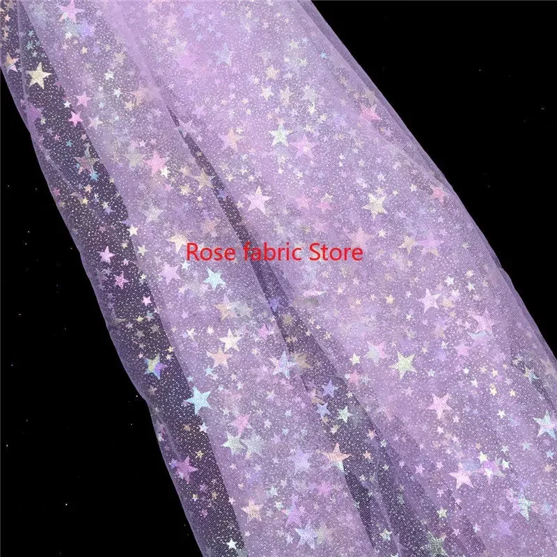 Multicolored star print lace fabric stars soft tulle lace for  wedding dress girl dress tutu dress  51
