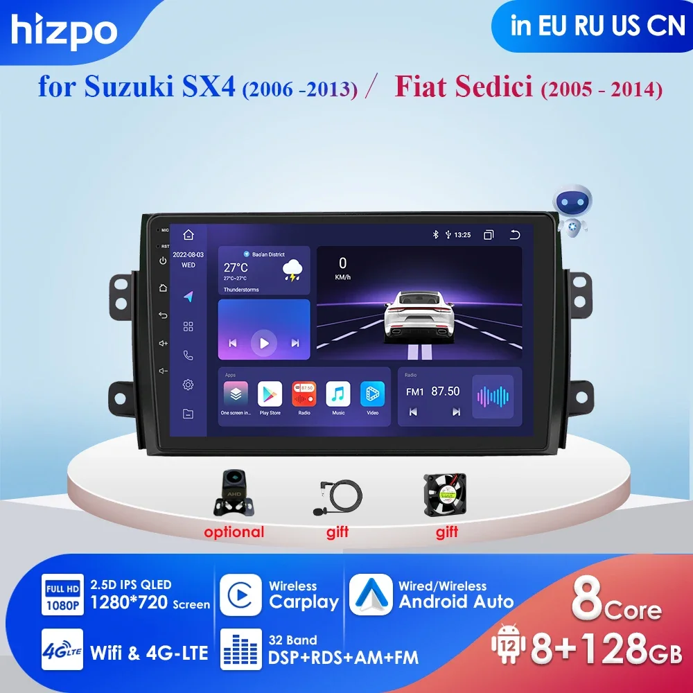 Autoradio Android pour Suzuki SX4 2006-2013 Fiat Sedici 2005-2014, 4G, Limitation, Lecteur Vidéo, Navigation, 2Din, Carplay, Audio Stéréo