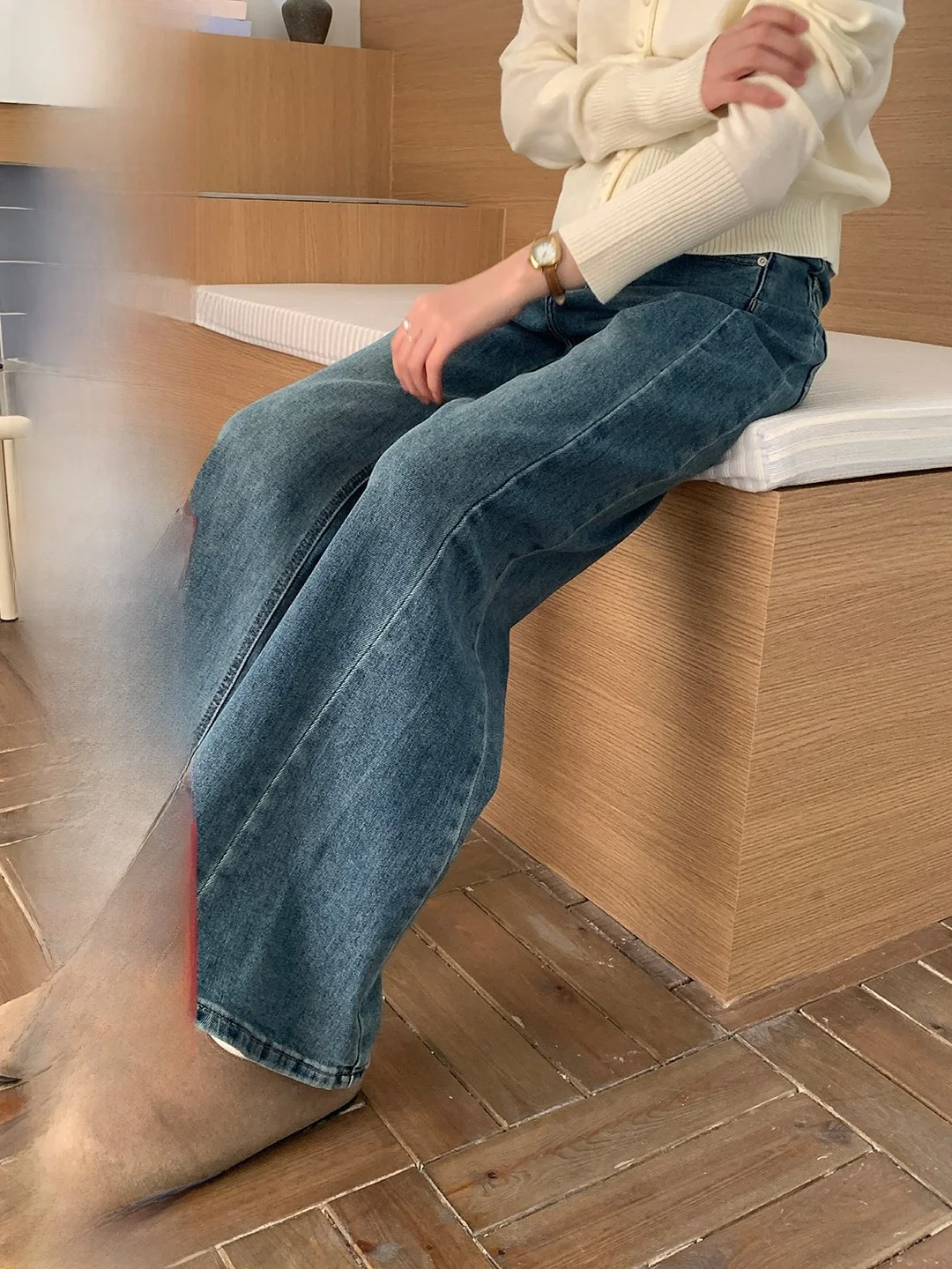 

Retro High Waist Straight Leg Micro Flared Jeans Women's Korean Style Denim Pants Spring Season Casual Comfortable Fit